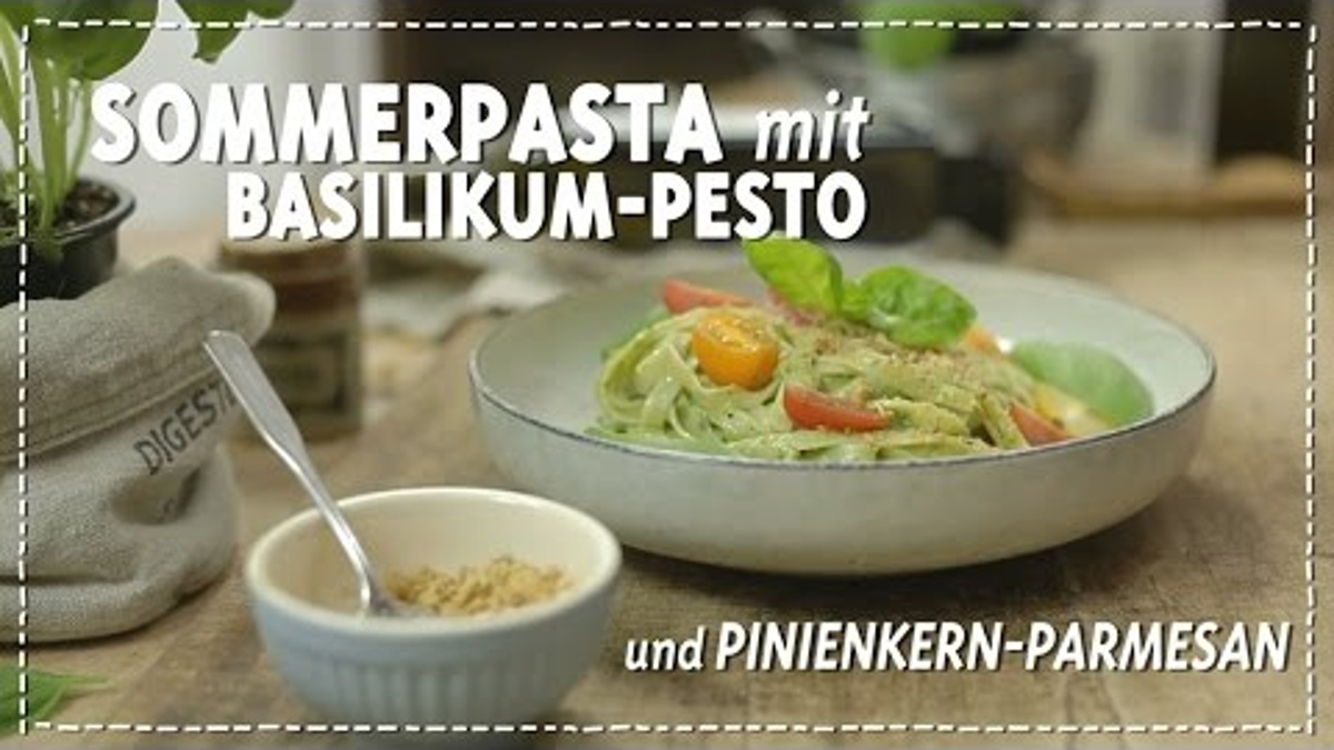Vegane Sommer-Pasta mit Basilikum Pesto - mit Lea Green