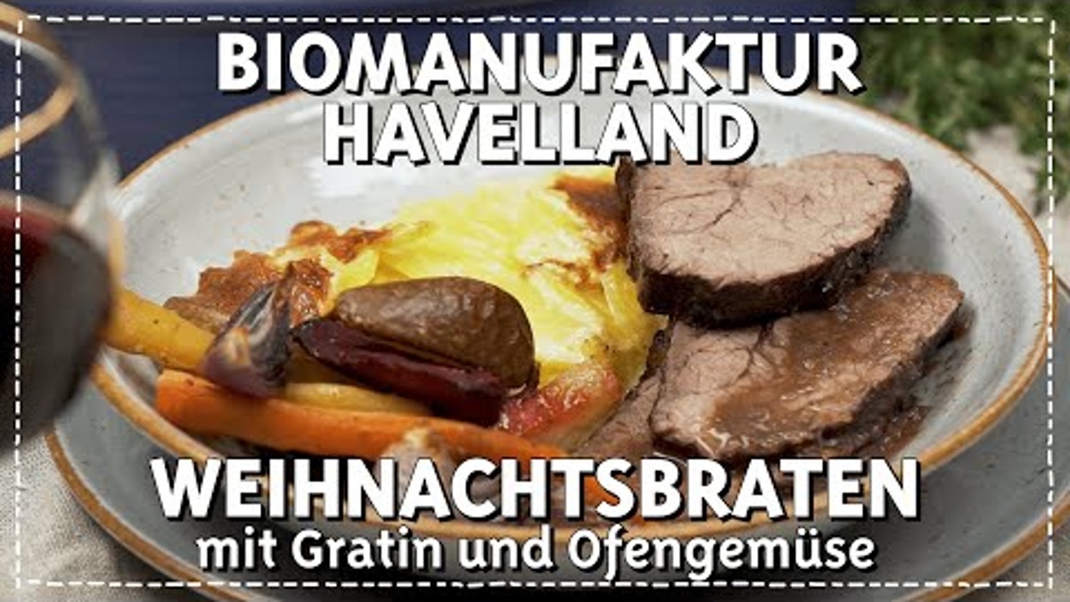 Weihnachtlicher Braten mit regionalem Ofengemüse und Kartoffelgratin