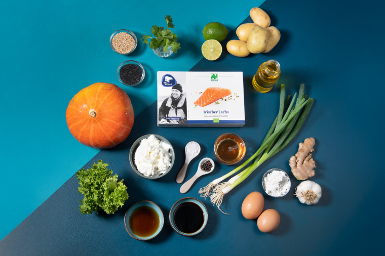 Glasierter Lachs auf Kürbispuffer